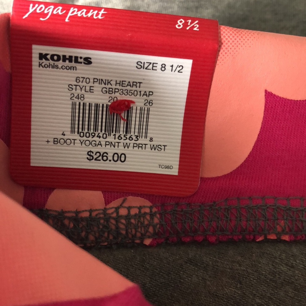 SO Leggings Girls Size 8β 1/2 Grey Pink Hearts Yoga Pants - Picture 5 of 8